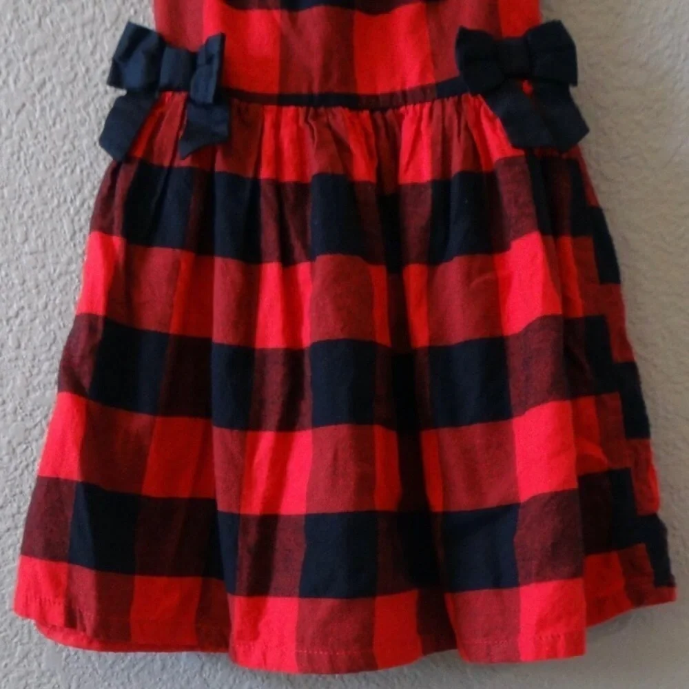 CARTER’S Buffalo Plaid Sleeveless Dress with Bows